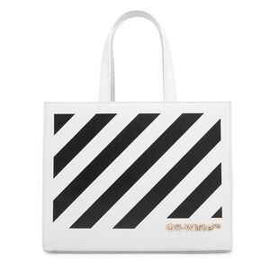 Off-White Diagonal Stripe Hybrid Leather Shopper White Black